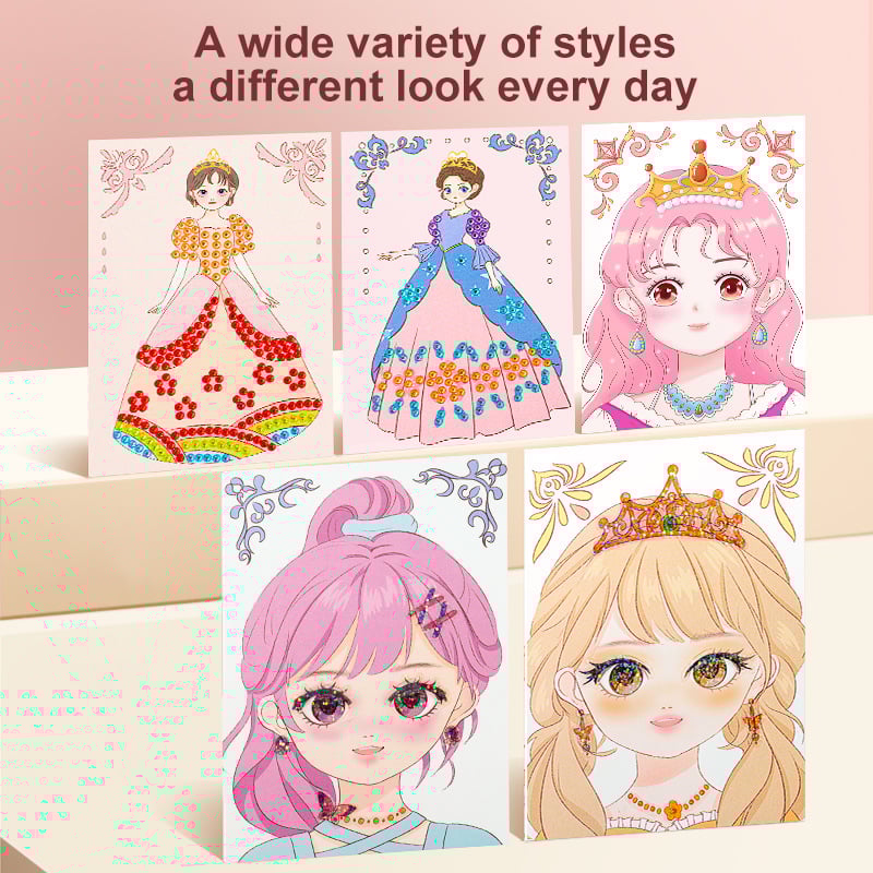 JSR Special Diamond Painting & Princess Book Makeup Craft Kits Foil Art Books Set Play on Paper for Girl Handcraft Easter Gifts