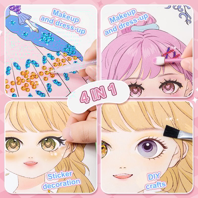 JSR Special Diamond Painting & Princess Book Makeup Craft Kits Foil Art Books Set Play on Paper for Girl Handcraft Easter Gifts