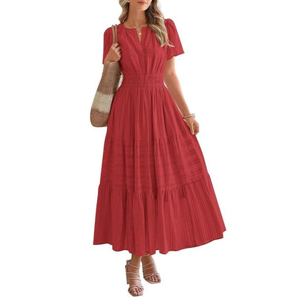 BTFBM Women's Summer 2026 Casual Maxi Dress Lightweight Short Sleeve V Neck Boho Dress with Pockets[Buy 2 Free Shipping]