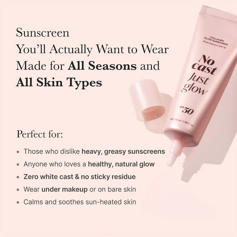 No White Cast Collagen Sunscreen SPF 50 – Hydrating, Non-Sticky Facial Sunscreen with Peptides & Centella for Natural Radiance
