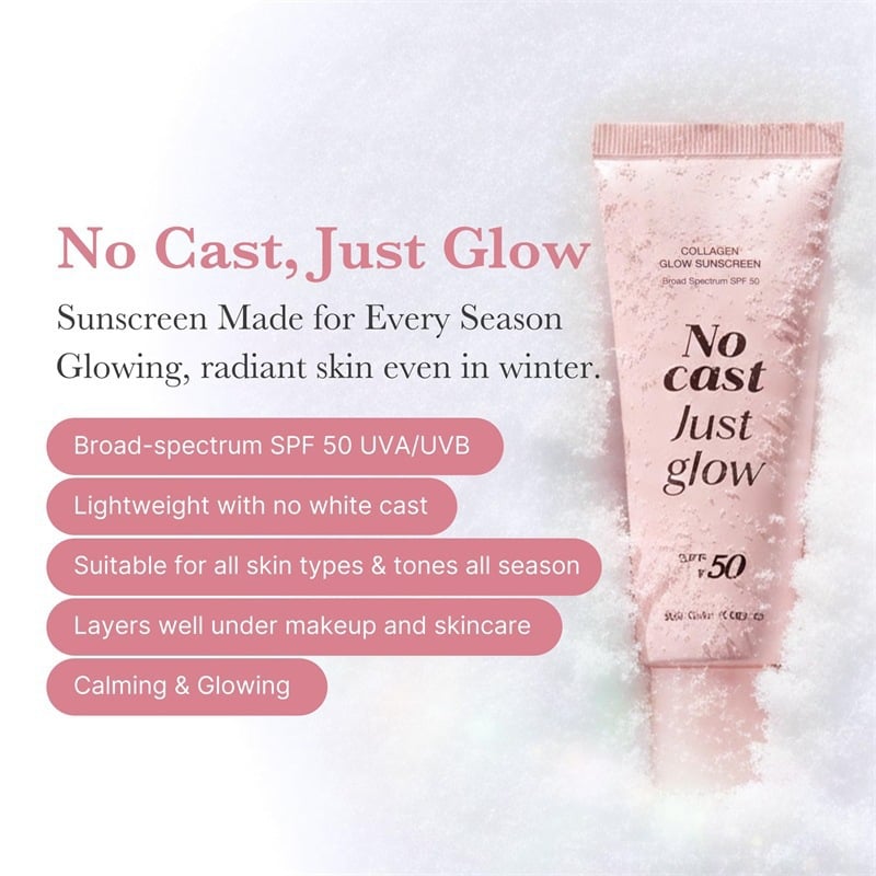 No White Cast Collagen Sunscreen SPF 50 – Hydrating, Non-Sticky Facial Sunscreen with Peptides & Centella for Natural Radiance