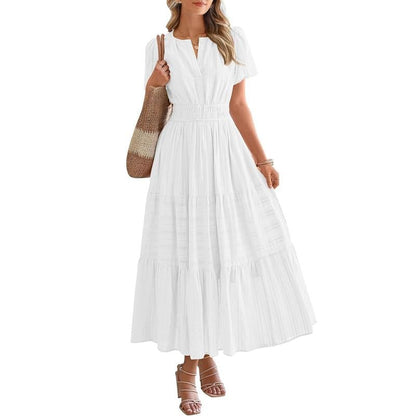 BTFBM Women's Summer 2026 Casual Maxi Dress Lightweight Short Sleeve V Neck Boho Dress with Pockets[Buy 2 Free Shipping]